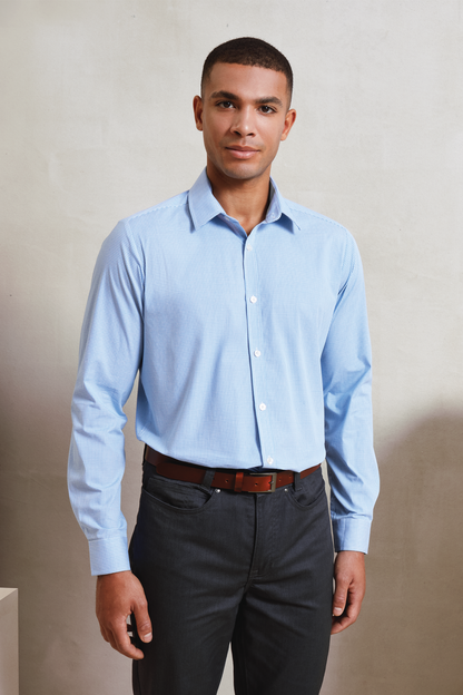 PR220 - MEN'S LONG SLEEVE GINGHAM COTTON MICROCHECK SHIRT