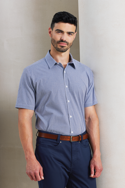 PR221 - MEN'S SHORT SLEEVE GINGHAM COTTON MICROCHECK SHIRT