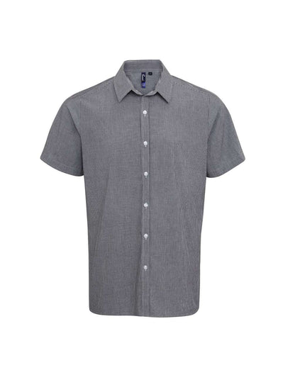 PR221 - MEN'S SHORT SLEEVE GINGHAM COTTON MICROCHECK SHIRT