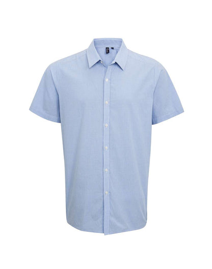 PR221 - MEN'S SHORT SLEEVE GINGHAM COTTON MICROCHECK SHIRT