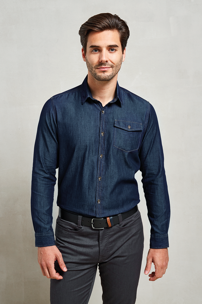 PR222 - MEN’S JEANS STITCH DENIM SHIRT