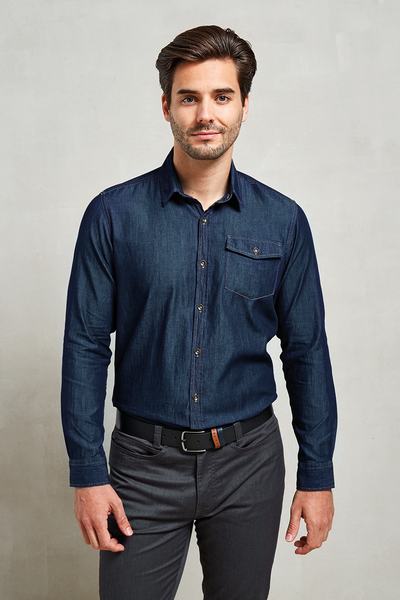 PR222 - MEN’S JEANS STITCH DENIM SHIRT