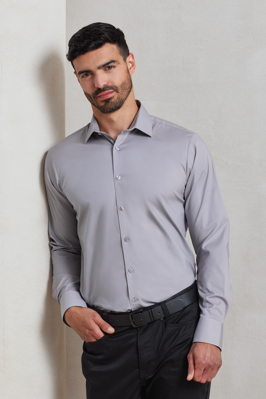 PR244 - MEN'S STRETCH-FIT COTTON POPLIN LONG SLEEVE SHIRT