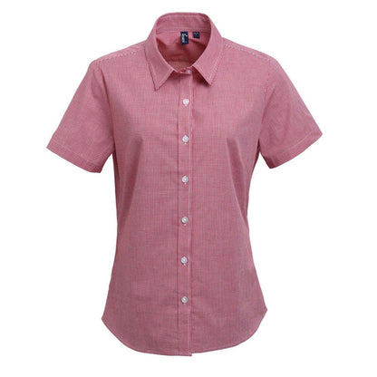 PR321 - WOMEN'S SHORT SLEEVE GINGHAM MICROCHECK SHIRT
