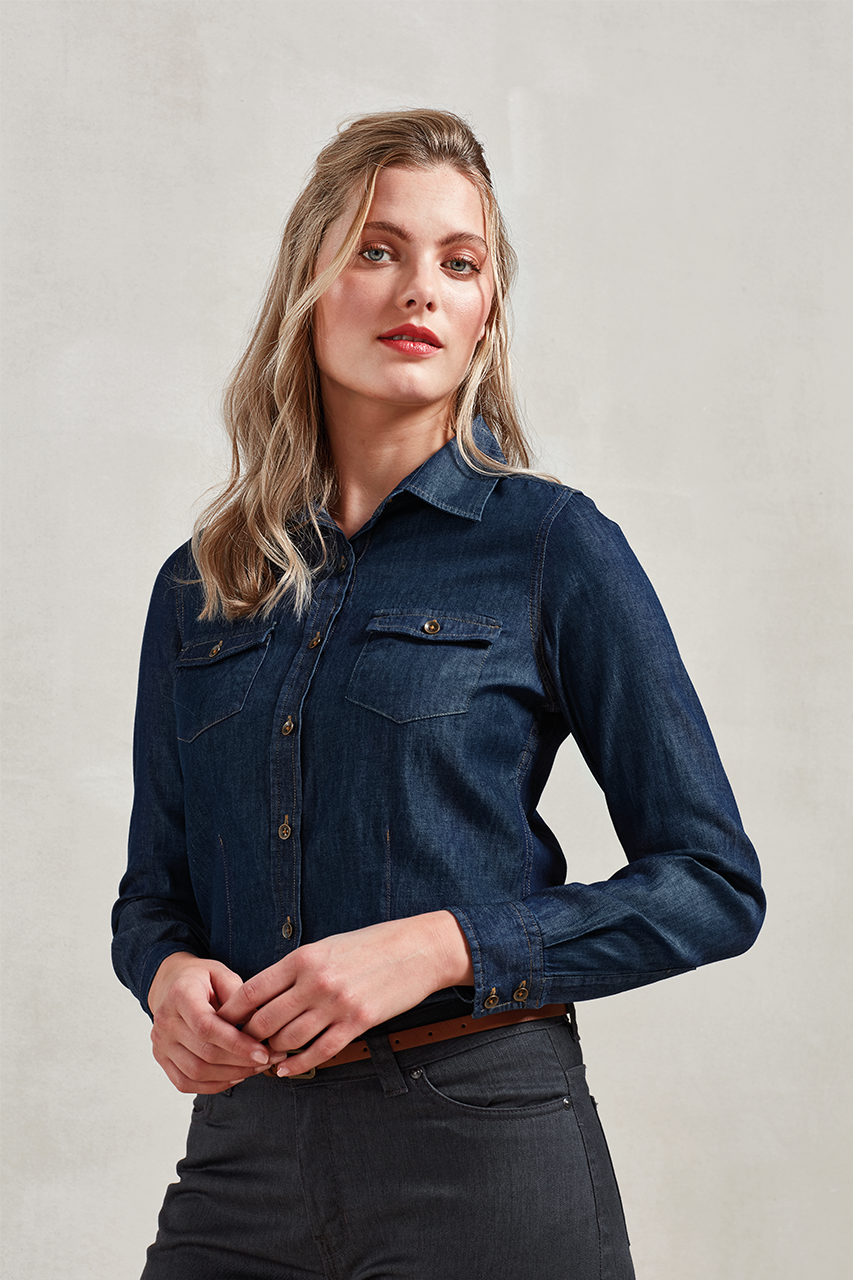 PR322 - WOMEN'S JEANS STITCH DENIM SHIRT