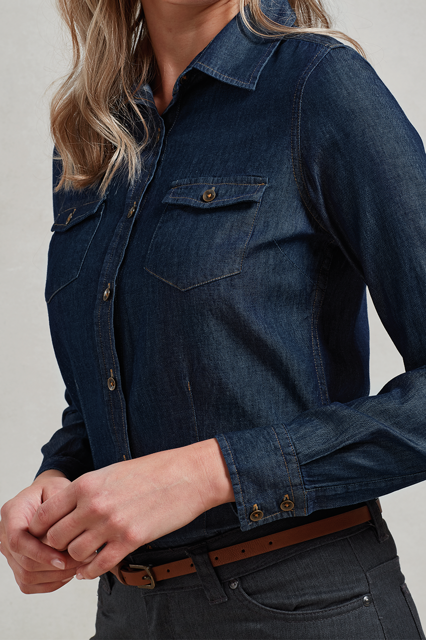 PR322 - WOMEN'S JEANS STITCH DENIM SHIRT