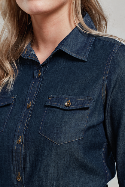 PR322 - WOMEN'S JEANS STITCH DENIM SHIRT